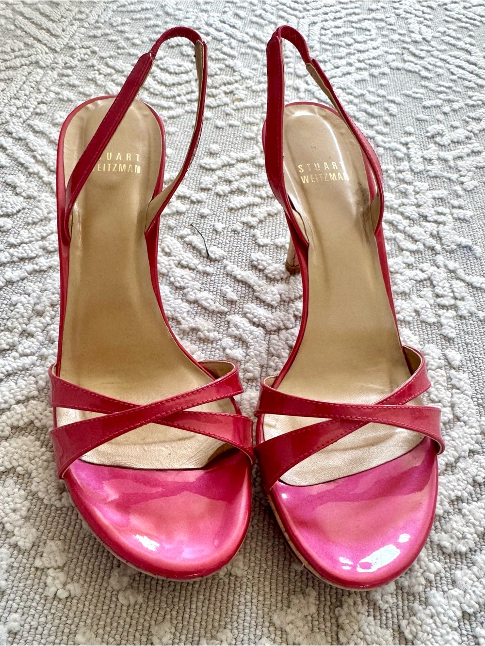 Stuart Weitzman Shiny Magenta Slingback Heels